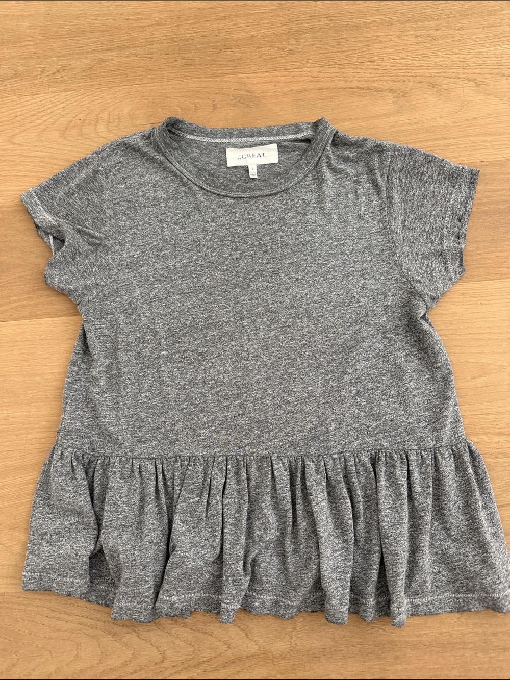 The Great Gray Ruffle Hem Short Sleeve Tee